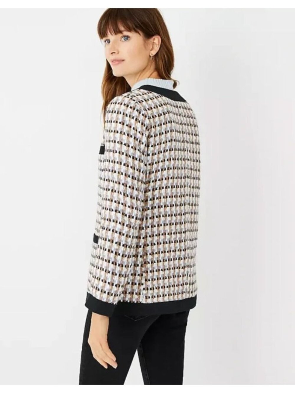 Black-Trim Patterned Tweed Cardigan Jacket - Women - Picture 2 of 10